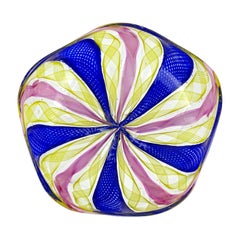 Murano Blue Pink Yellow Zafirico Ribbons Italian Art Glass Trinket Jewelry Ring
