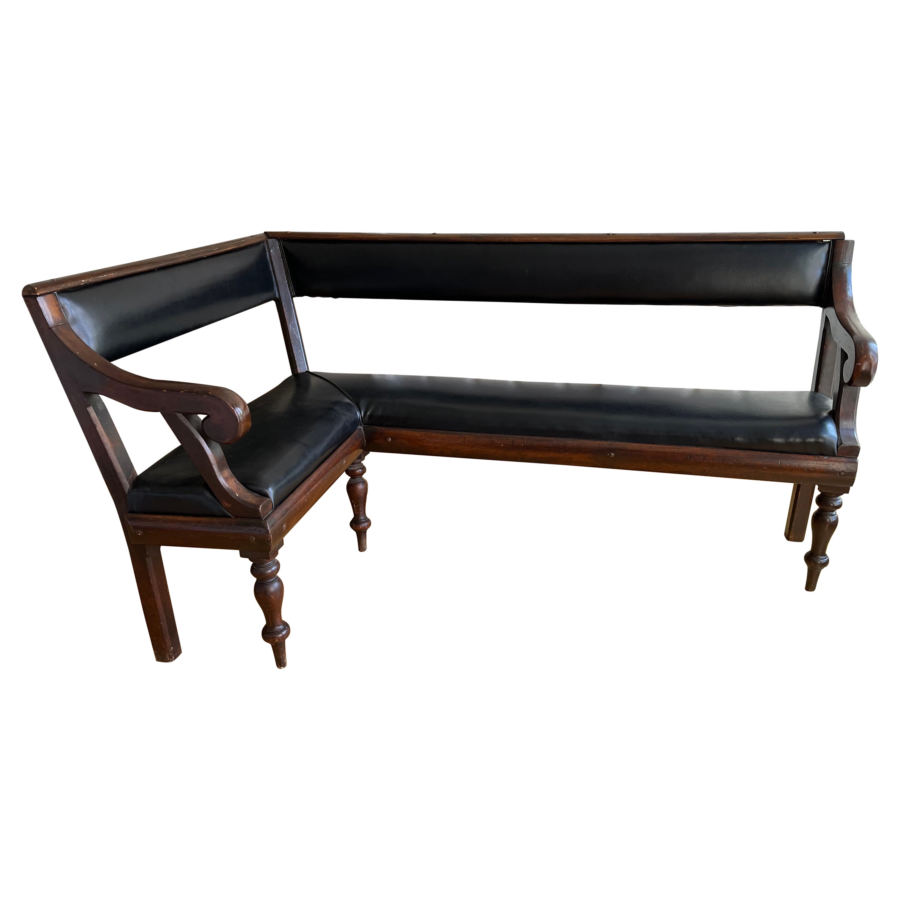 Vintage Leather Banquette/Bench, Early 1900s