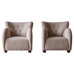 Pair of Lounge Chairs, Denmark, 1940s, Newly Upholstered in Pure Alpaca