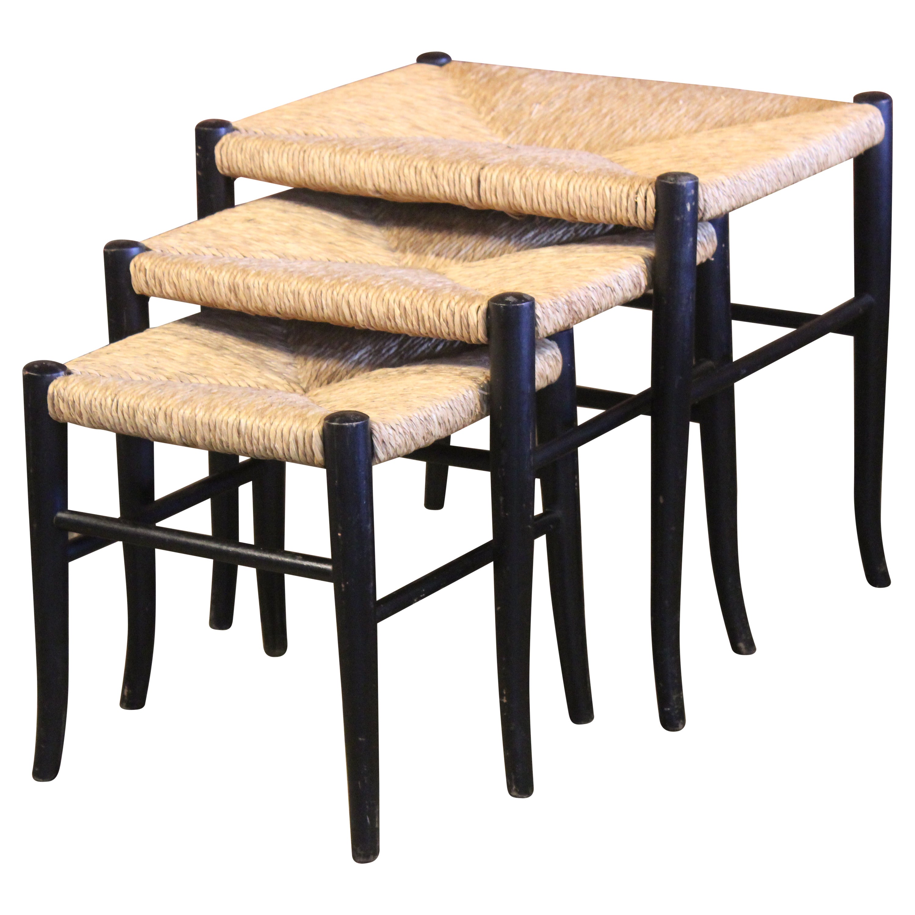 Set of Three Rush Nesting Tables, Italy, 1950s