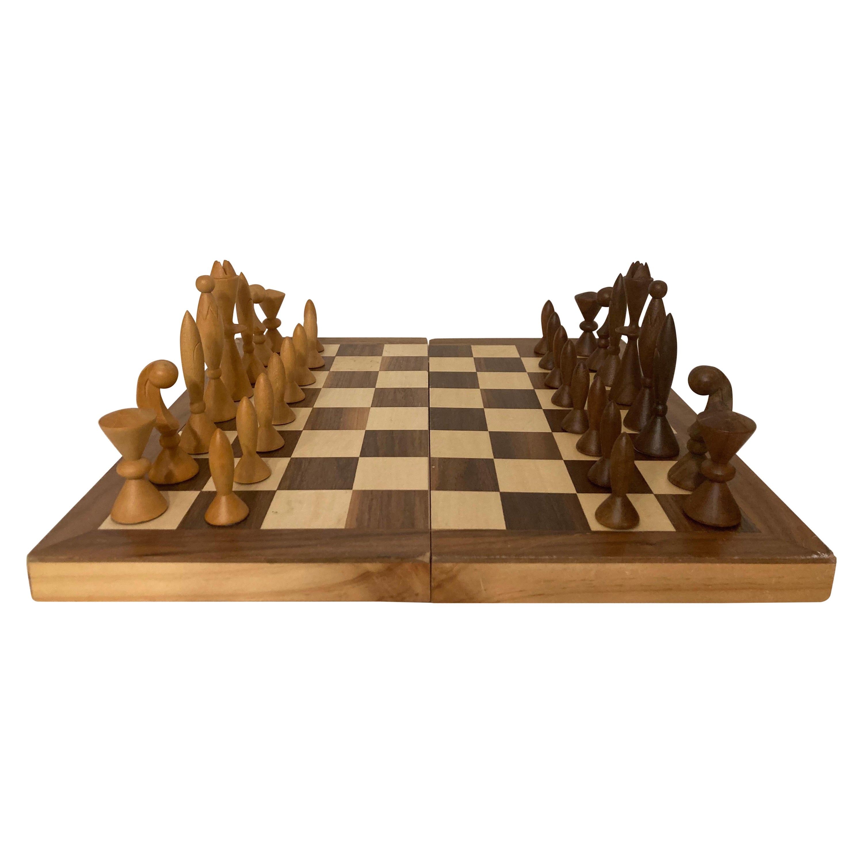 ANRI Space Age Chess Set Designed by Elliott, Walnut, Maple 1950 Italy, No Board For Sale