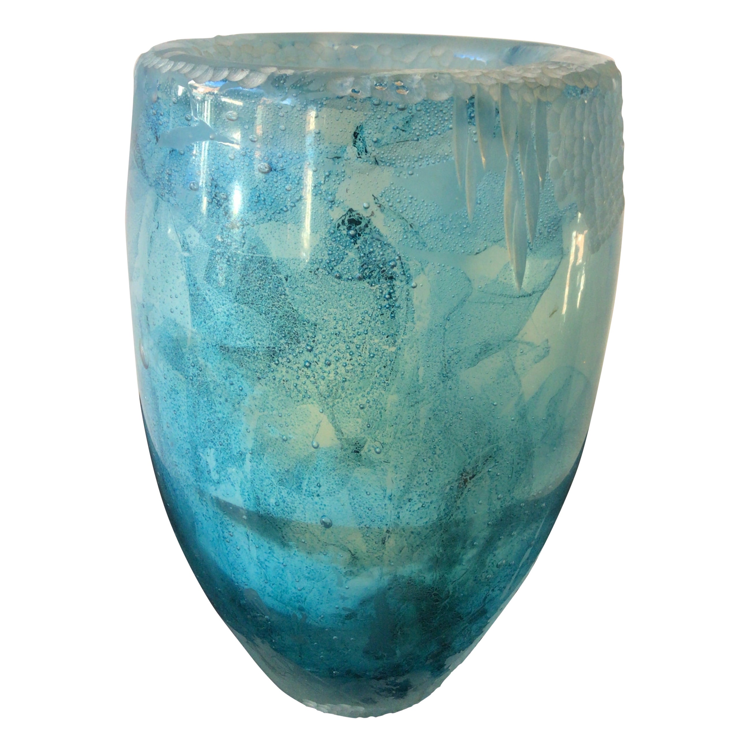 Large Blue Art Glass Vase by Stuart Braunstein For Sale