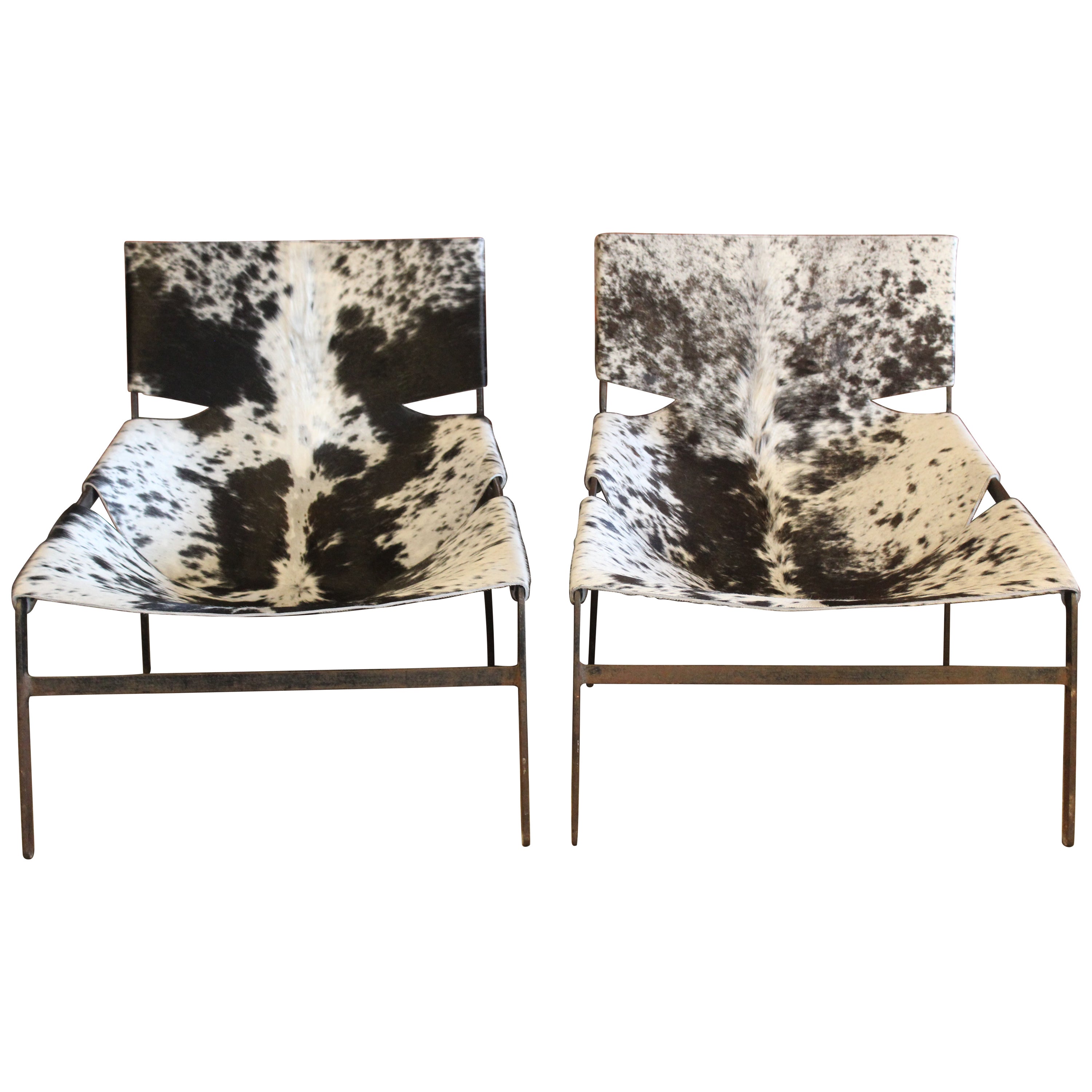 Pair of Cowhide and Iron Sling Chairs, Netherlands, 1960s