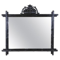 Antique Black Forest Rustic Wall Mirror with Carved Oak Leaves, Austria, circa 1870