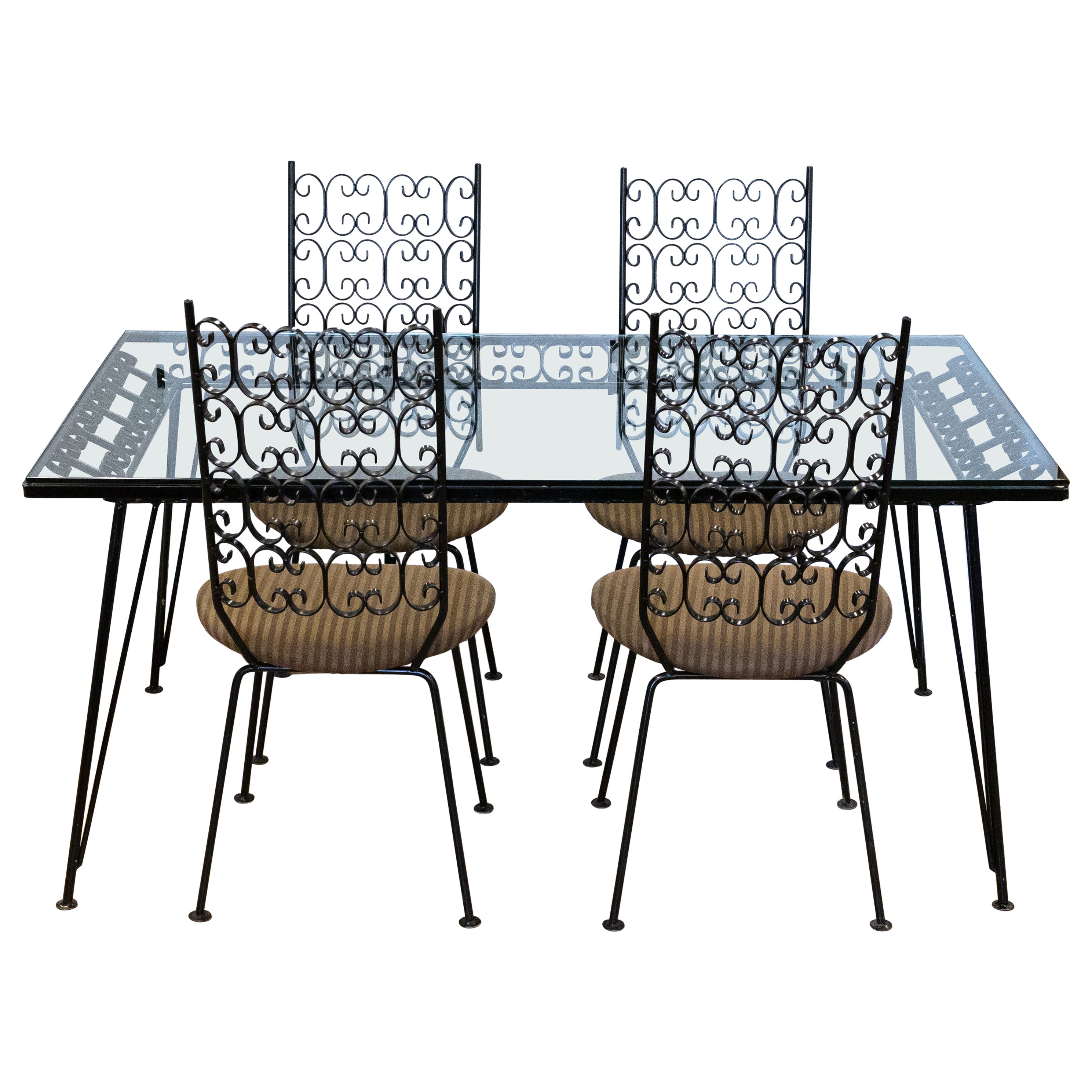 Mid-Century Modern Umanoff Grenada Wrought Iron Dinette Patio Table & 4 Chairs
