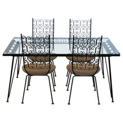 Vintage Mid-Century Modern Umanoff Grenada Wrought Iron Dinette Patio Table & 4 Chairs