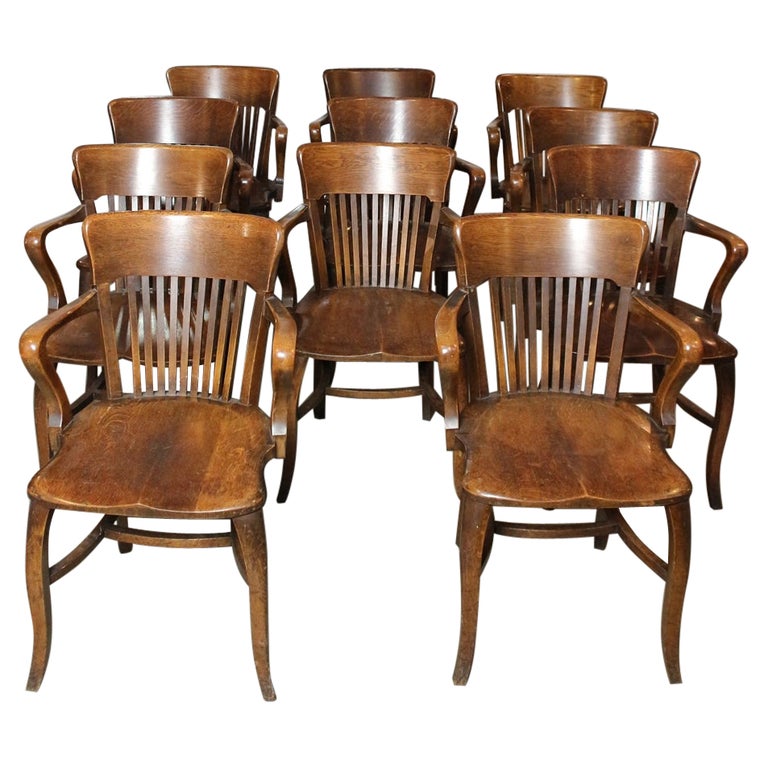 Set of 11 Antique Oak Identical Office Chairs For Sale at 1stDibs