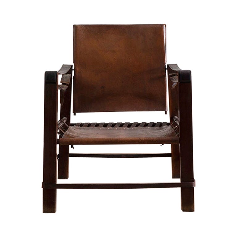 Leather Campaign Safari-style Armchair