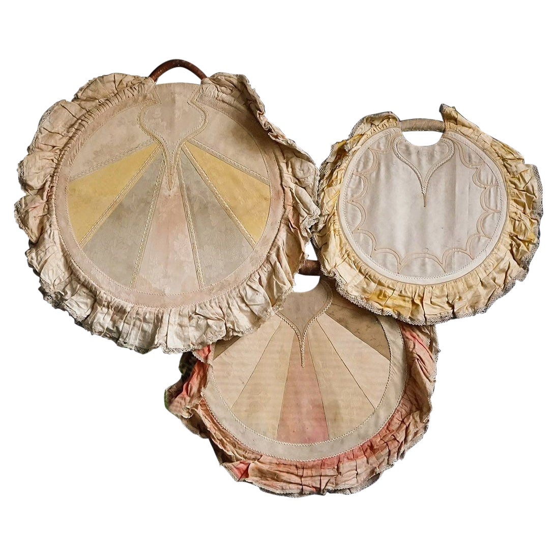 Collection of Antique South Indian Silk Embroidered Hand Fans Textile Embroidery In Good Condition For Sale In Bristol, GB
