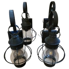 Classic Old World Style Set of 4 Medium Sized Metal & Glass Wall Lanterns