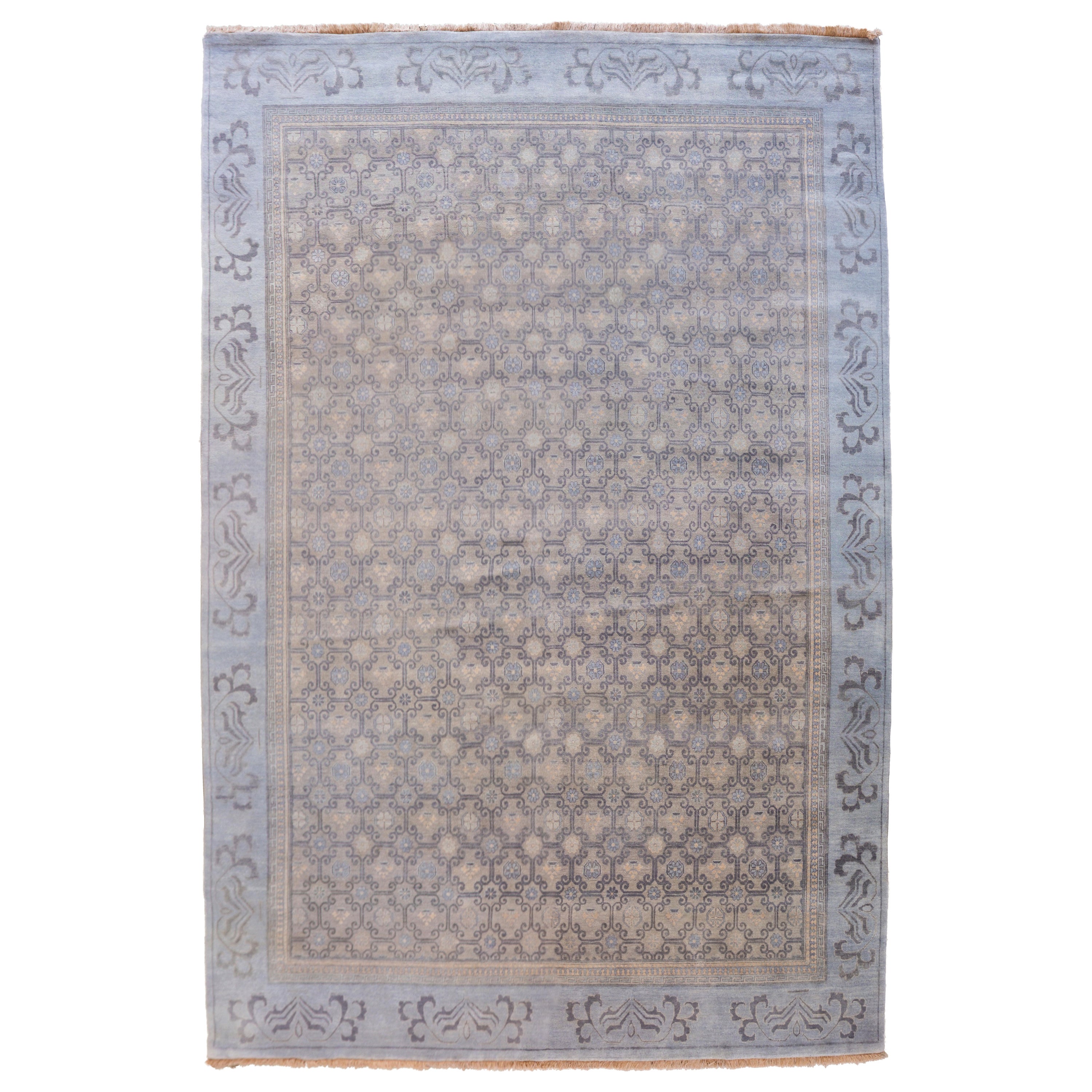 Hand-Knotted Gray Transitional Persian Khotan Carpet, 9' x 12'