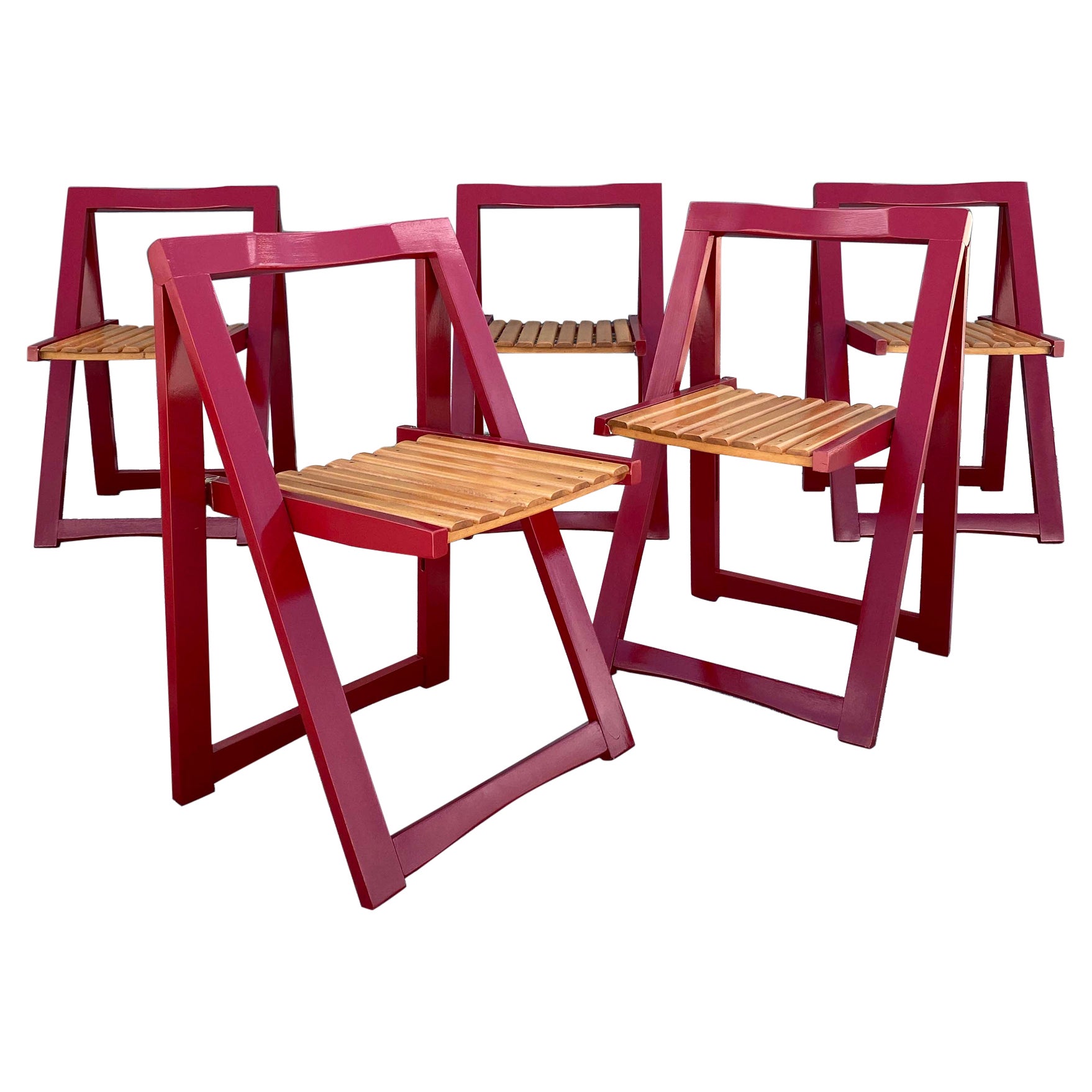 Mid Century Slated Wood Folding Chairs Attributed to Aldo Jacober