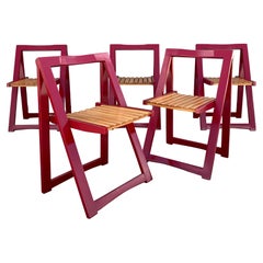 Mid Century Slated Wood Folding Chairs Attributed to Aldo Jacober