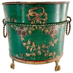 Italian Tole Grün & Gold Cachepot Pflanzgefäß Vase