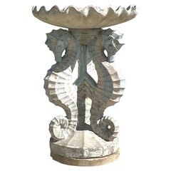 Vintage Coastal Seahorse Trio Birdbath