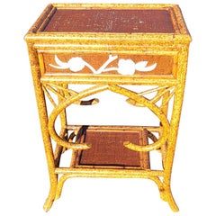 Mother-of-Pearl Decorated Rattan Flip Top Side Table Cabinet