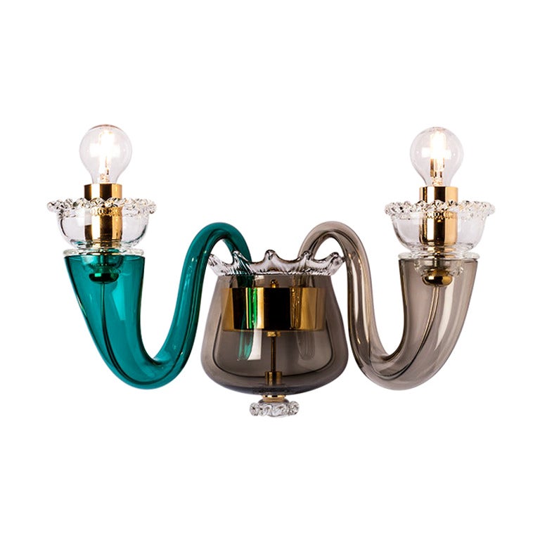 21st Century Gio Ponti 99.81 2-Light Wall Sconce in Green/Opalin Mole For Sale