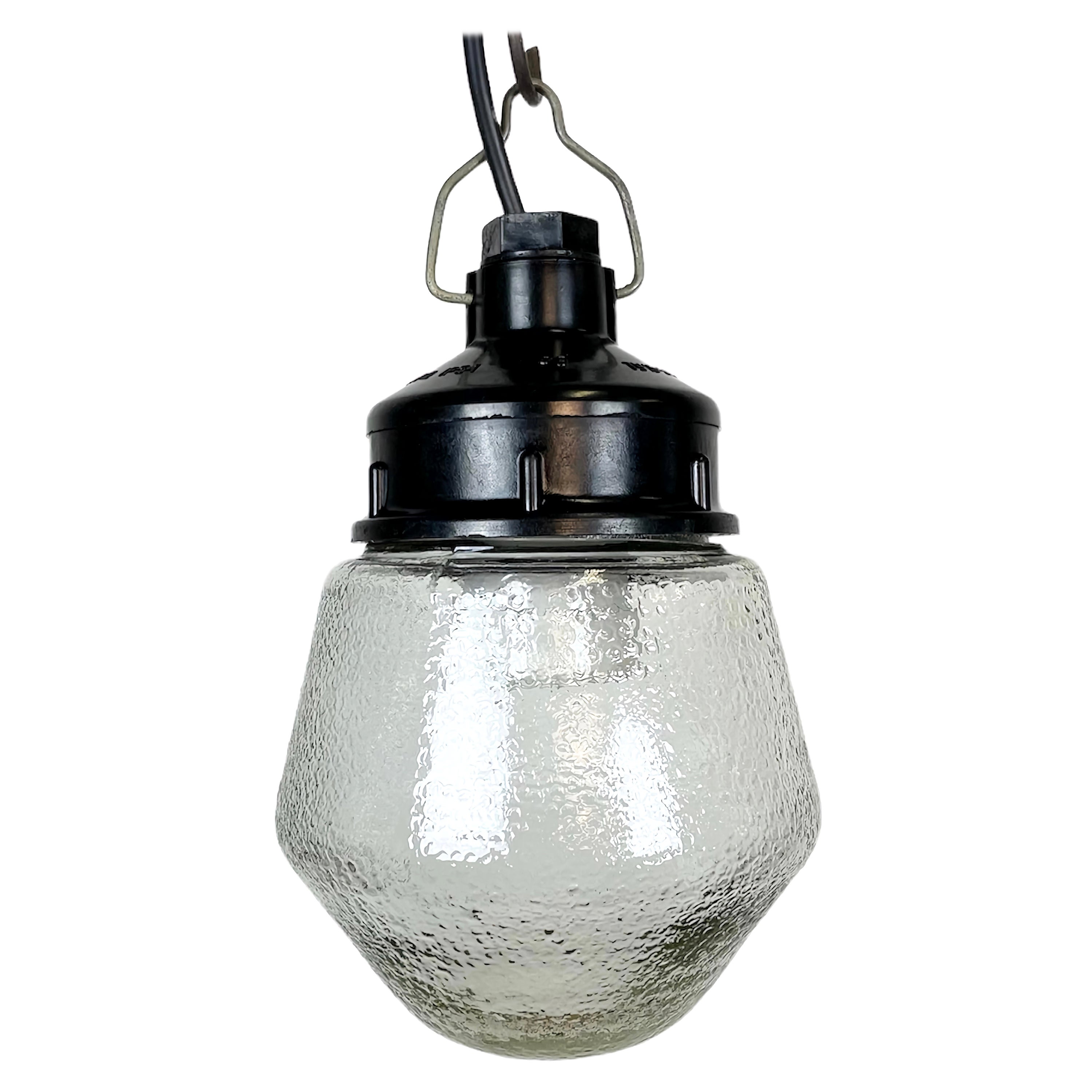 Industrial Bakelite Pendant Light with Frosted Glass, 1970s For Sale