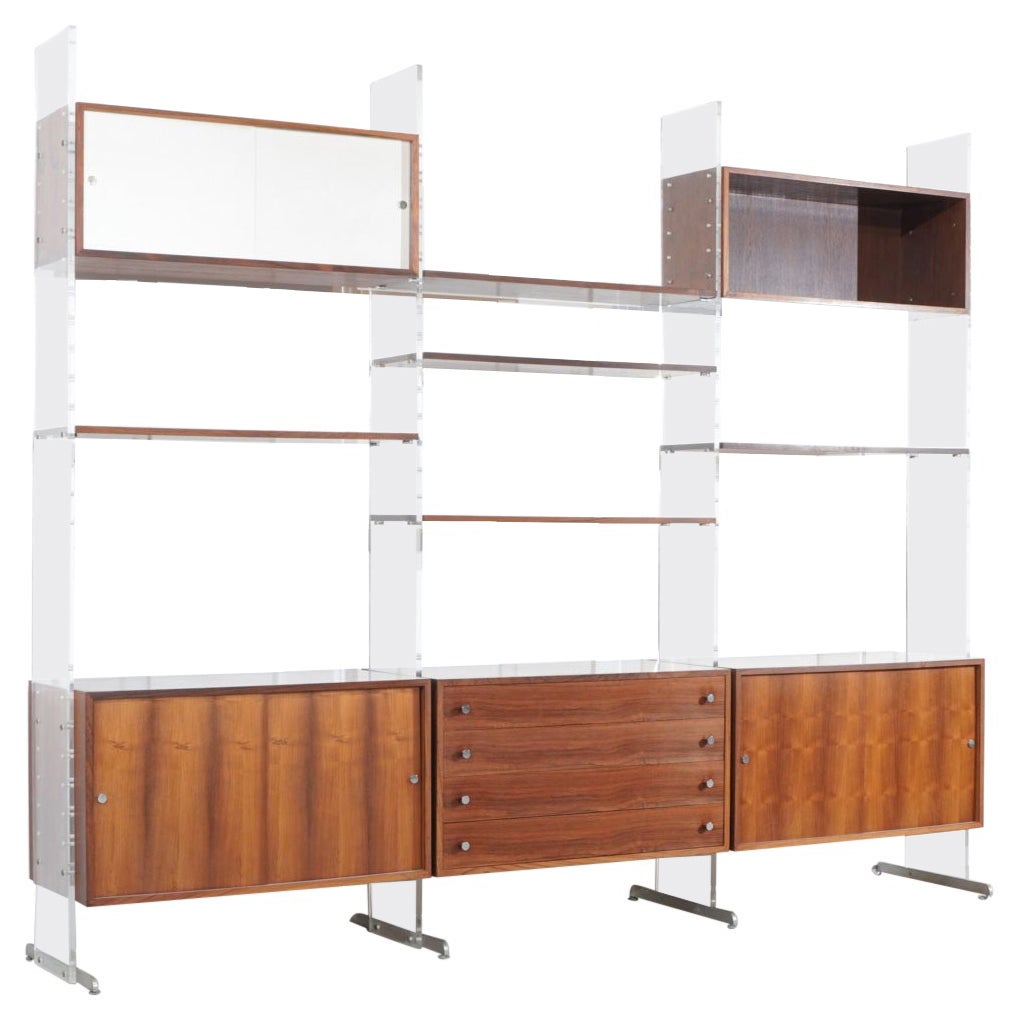 Poul Nørreklit Modular Freestanding Bookcase Cabinet Plexiglass Rosewood   For Sale