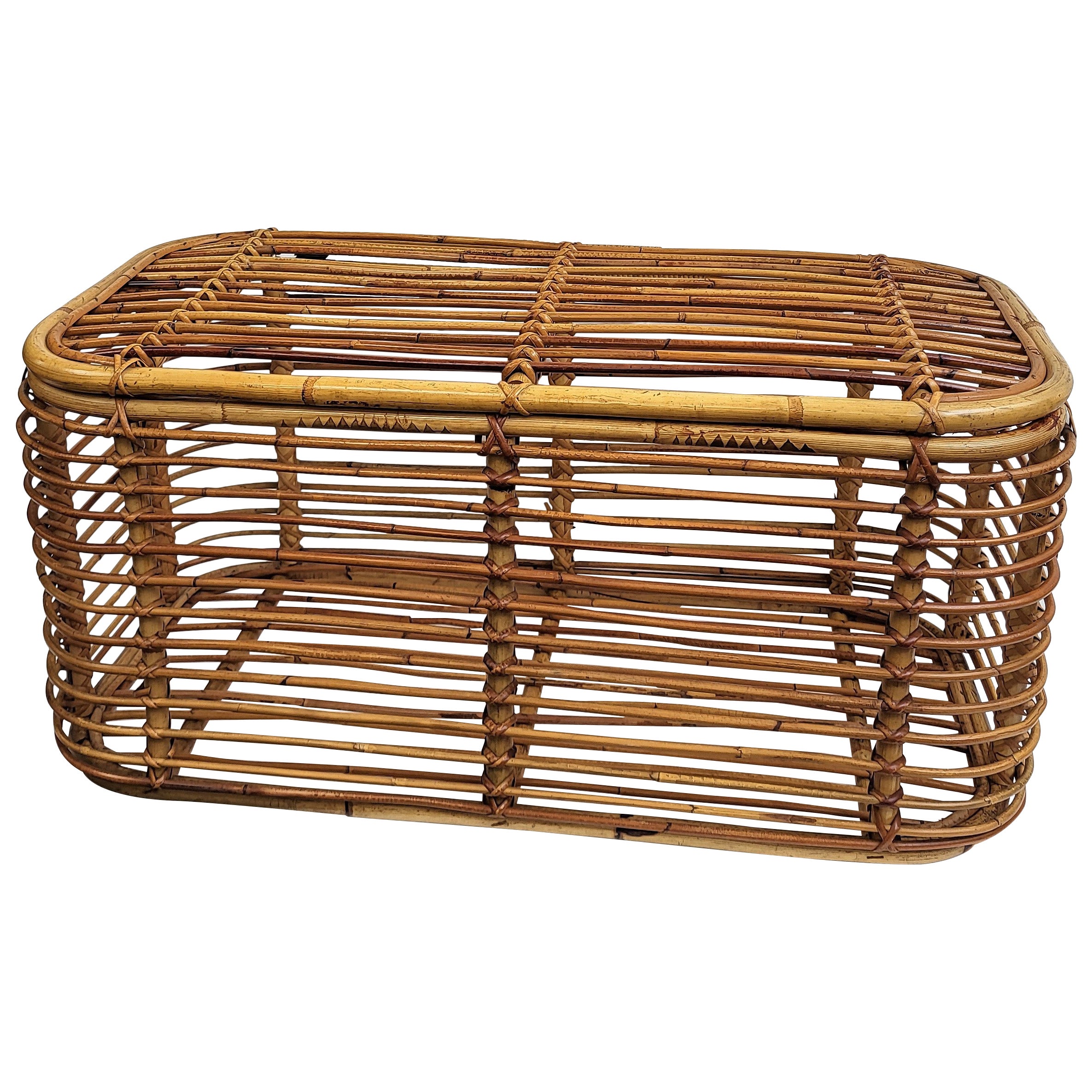 1960s Italian Designer Bamboo Rattan Bohemian French Riviera Basket Container For Sale