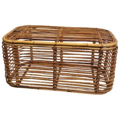 Retro 1960s Italian Designer Bamboo Rattan Bohemian French Riviera Basket Container