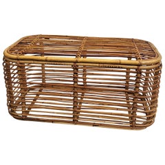 Vintage 1960s Italian Designer Bamboo Rattan Bohemian French Riviera Basket Container