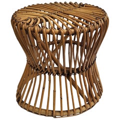 1960s Italian Bamboo Rattan Bohemian French Riviera Designer Stool