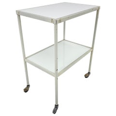1950's Hospital Table / Trolley on Wheels with Opaxite Glass