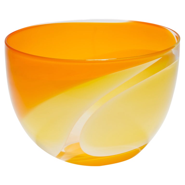 Waves in Yellow, a unique handblown glass bowl by Neil Wilkin For Sale