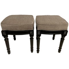 Pair of Painted and Silver Gilt Regency Style Benches or Footstools