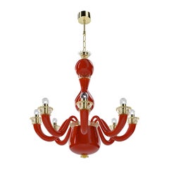 21st Century Gio Ponti 99.81 8-Light Chandeliers in Coral/Cystal