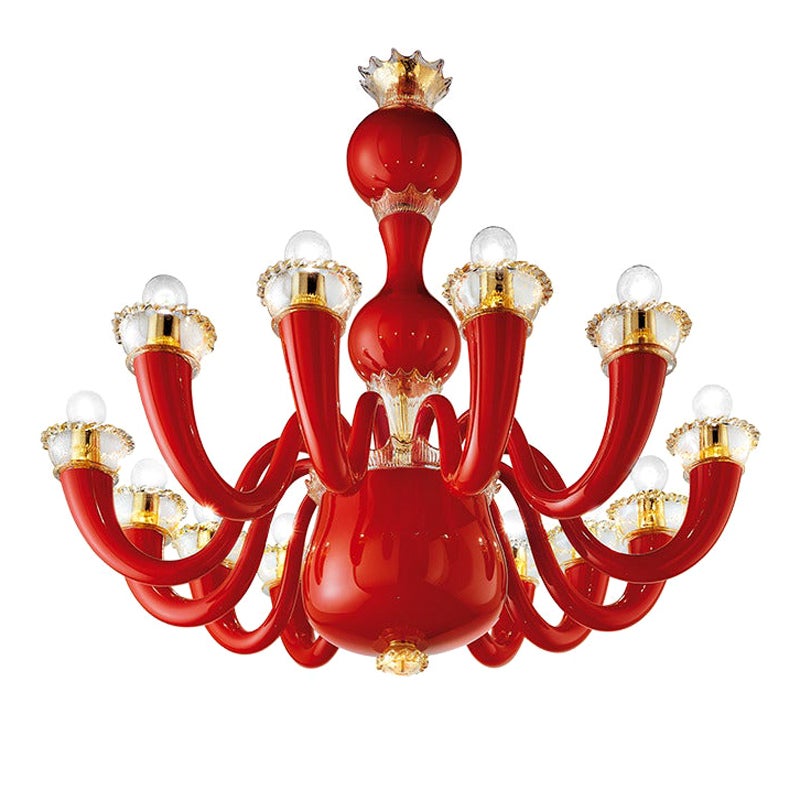 21st Century Gio Ponti 99.81 12-Light Chandeliers in Coral/Cystal For Sale