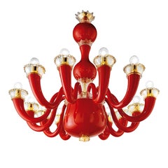 21st Century Gio Ponti 99.81 12-Light Chandeliers in Coral/Cystal