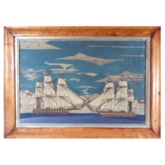 Sailor's Woolwork of a Confederate & British Ship Passing on the High Seas