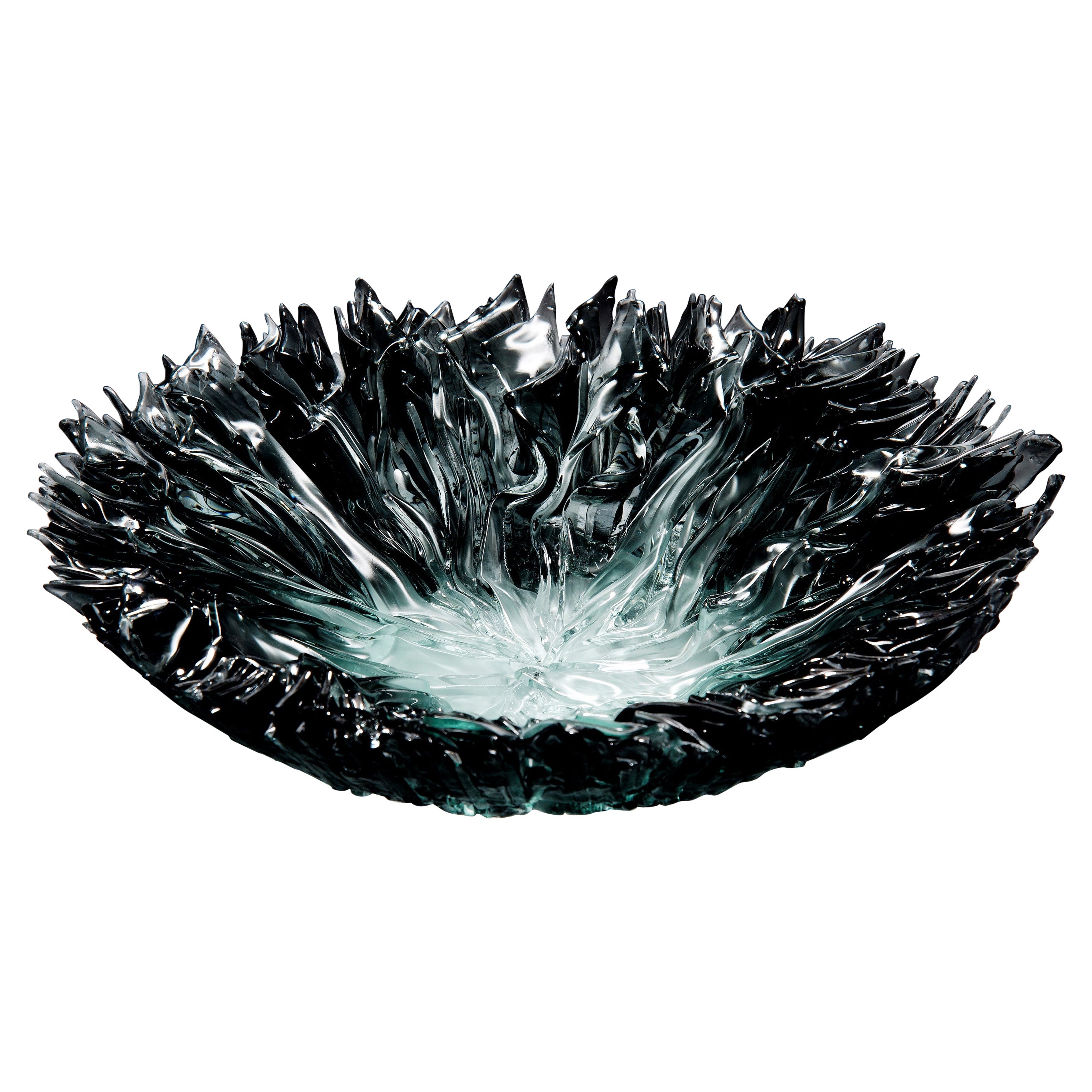 Bloom Bowl in Grey, Glass Textured Sculptural Centrepiece by Wayne Charmer For Sale