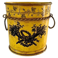 Italian Neoclassical Tole Yellow Cachepot Planter Vase