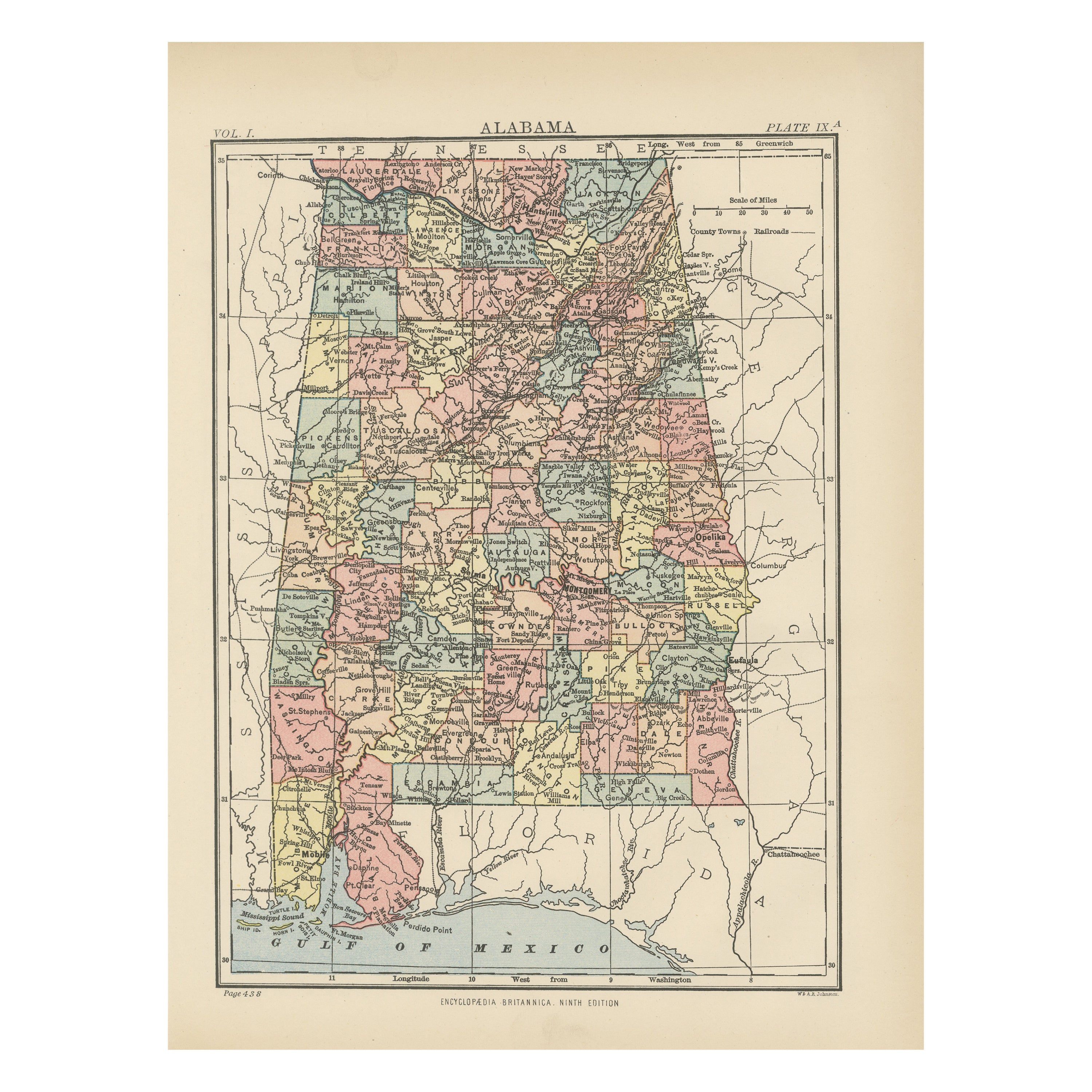 Antique Map of Alabama For Sale