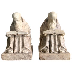 20th Century Pair of Alabaster and Marble Bookends Sculpture