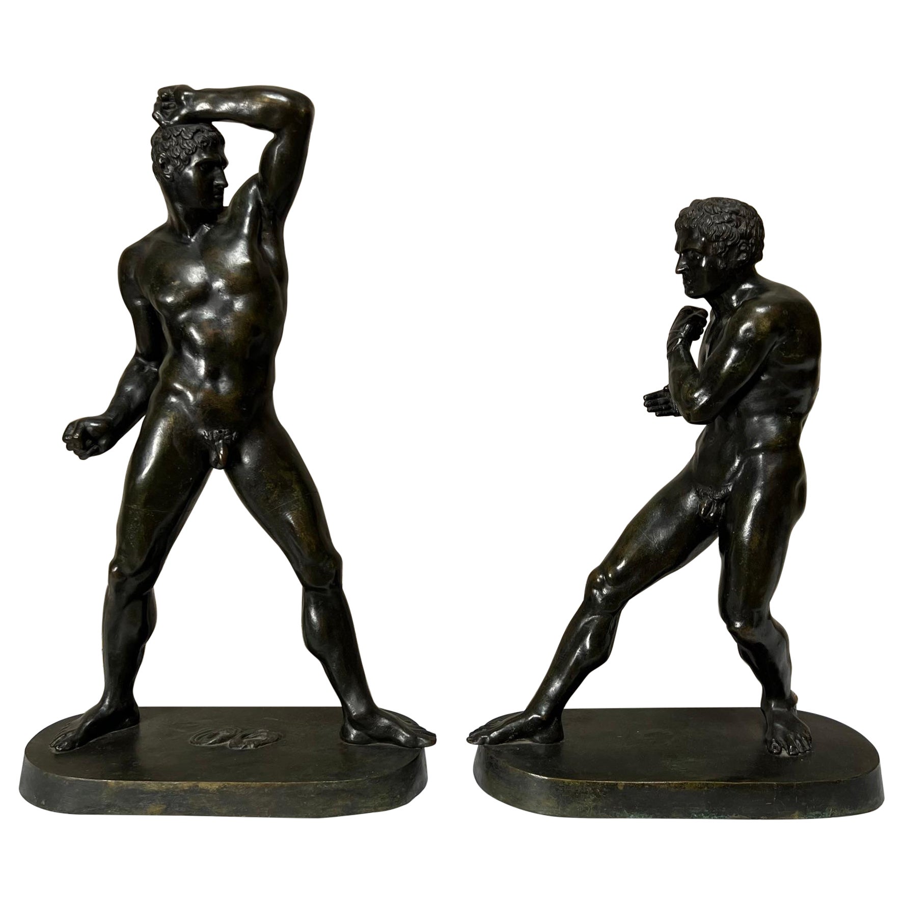  Großes Paar italienische Bronzen aus Creugas und Demoxenos aus dem 19. Jahrhundert 