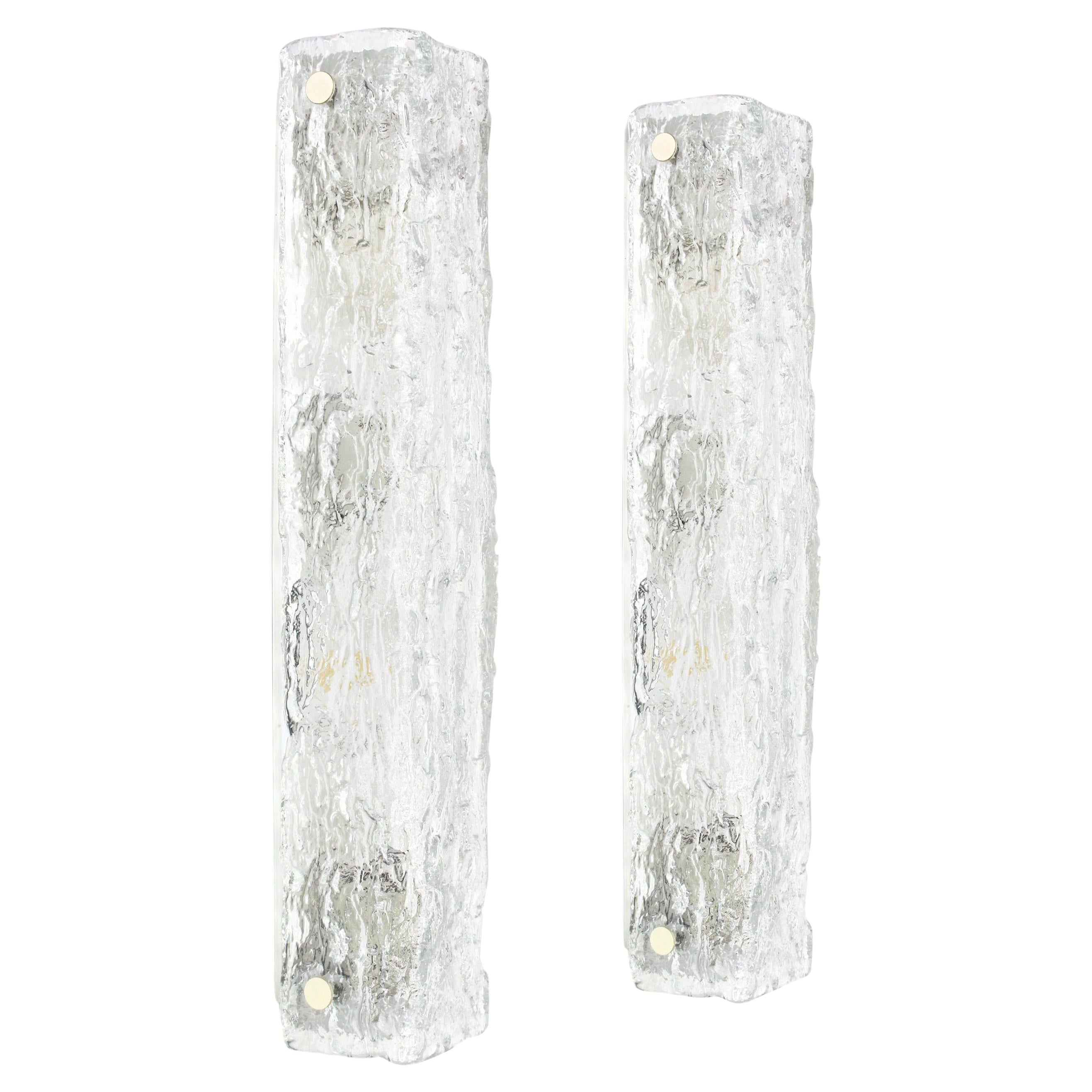 1 of 4 -Set of 2 Large Murano Ice Glass Vanity Sconces by Kaiser, Germany, 1970s