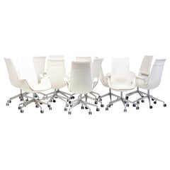 Twelve White Leather High Back Bird Chairs on Wheels by Fabricius & Kastholm