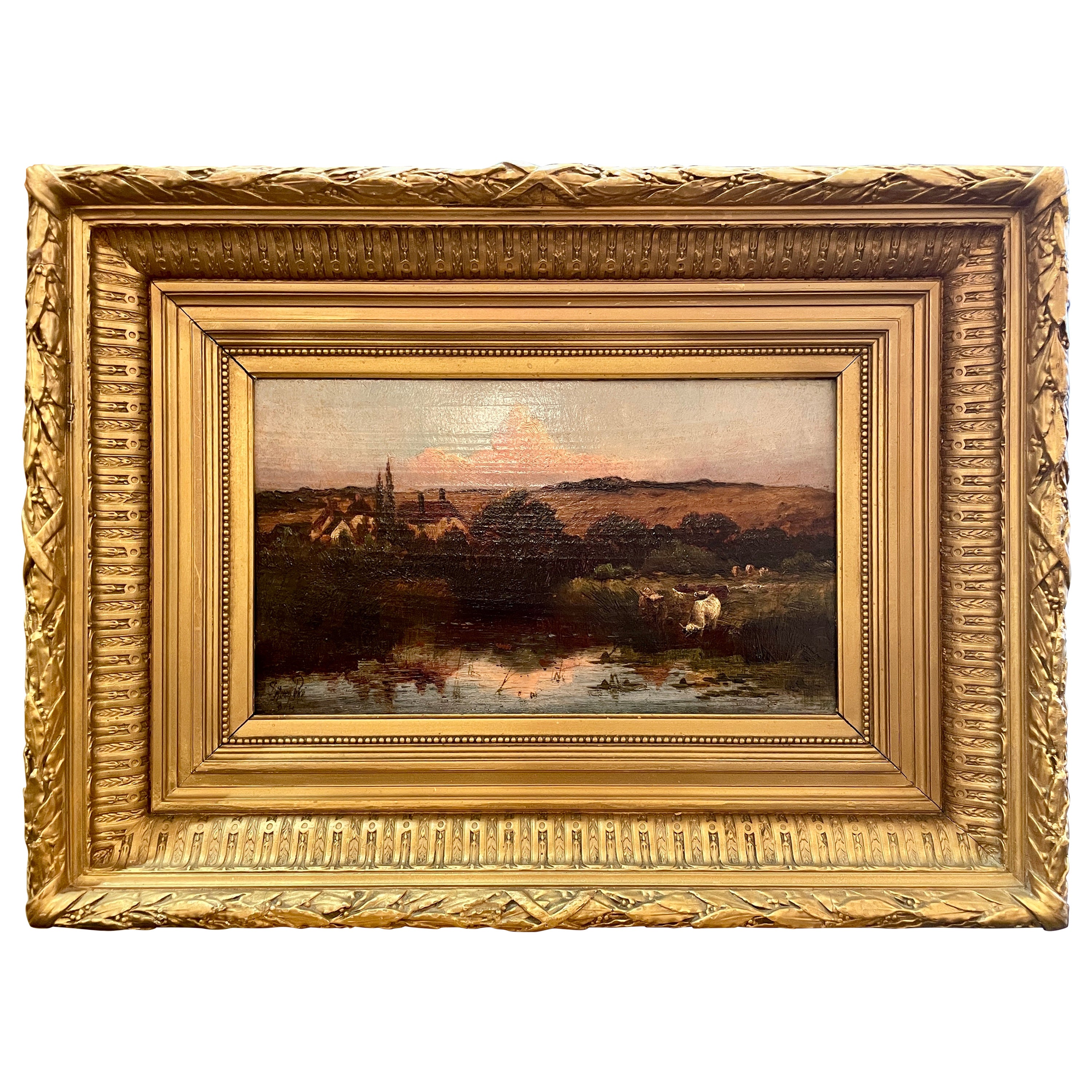 Antique English Signed & Framed Landscape Oil Painting on Panel, Circa 1880-1890