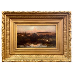 Antique English Signed & Framed Landscape Oil Painting on Panel, Circa 1880-1890