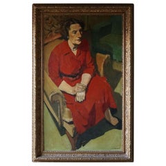 Large Portrait of a Woman in a Red Dress by Ken Howard Ra Obe, C. 1950s