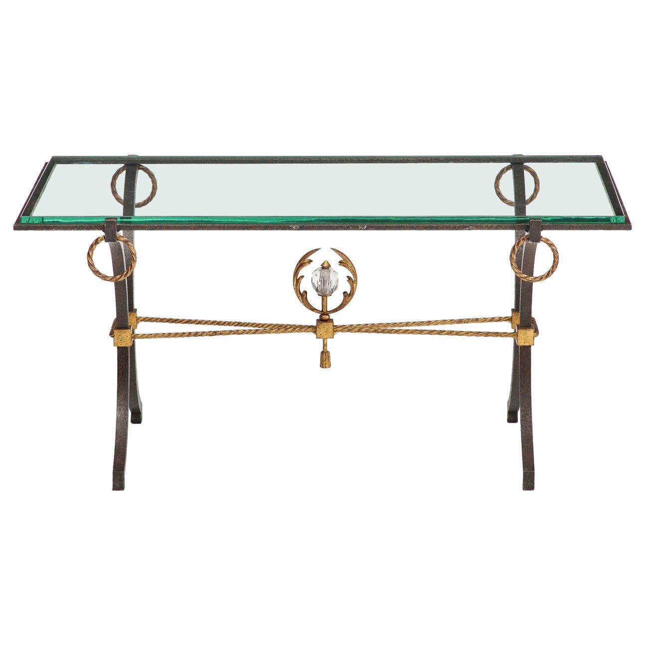 French Iron and Gilt Coffee Table, in the Style of Poillerat, C. 1940 For Sale