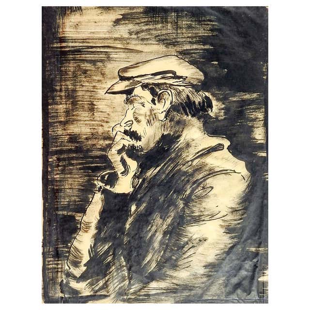 Red Ink Portraits Vintage 1971 Hip Red Pen and Ink Portrait Drawing For Sale at 1stDibs
