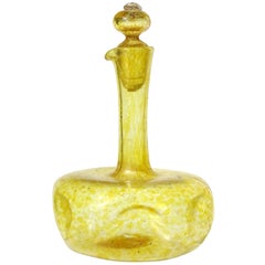 Venetian Antique Murano Yellow Gold Fleck Italian Art Glass Dimple Squared Cruet