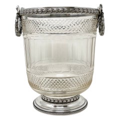 Antique French Louis XVI Cut Crystal & Silvered Bronze Champagne Bucket Ca. 1890