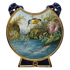 Antique French Art Nouveau Cobalt & Gold Porcelain Moon-Shaped Vase, Circa 1900