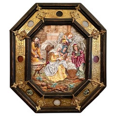 Antique Capo di Monte Porcelain Plaque "Adoration of Christ" in Original Frame